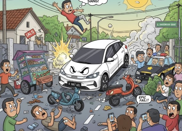 Mobil Listrik BYD Ngamuk di Tanjung Priok, Tabrak Gerobak sampai Pejalan Kaki: Siang Bolong Jadi Chaos